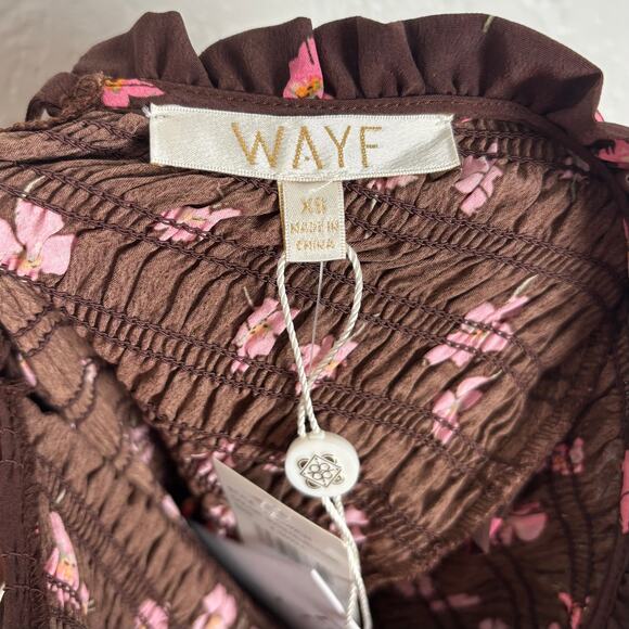 Wayf Hart Floral Smocked Ruffle Top in Mocha Falling Floral NWT Size XS - Picture 4 of 5